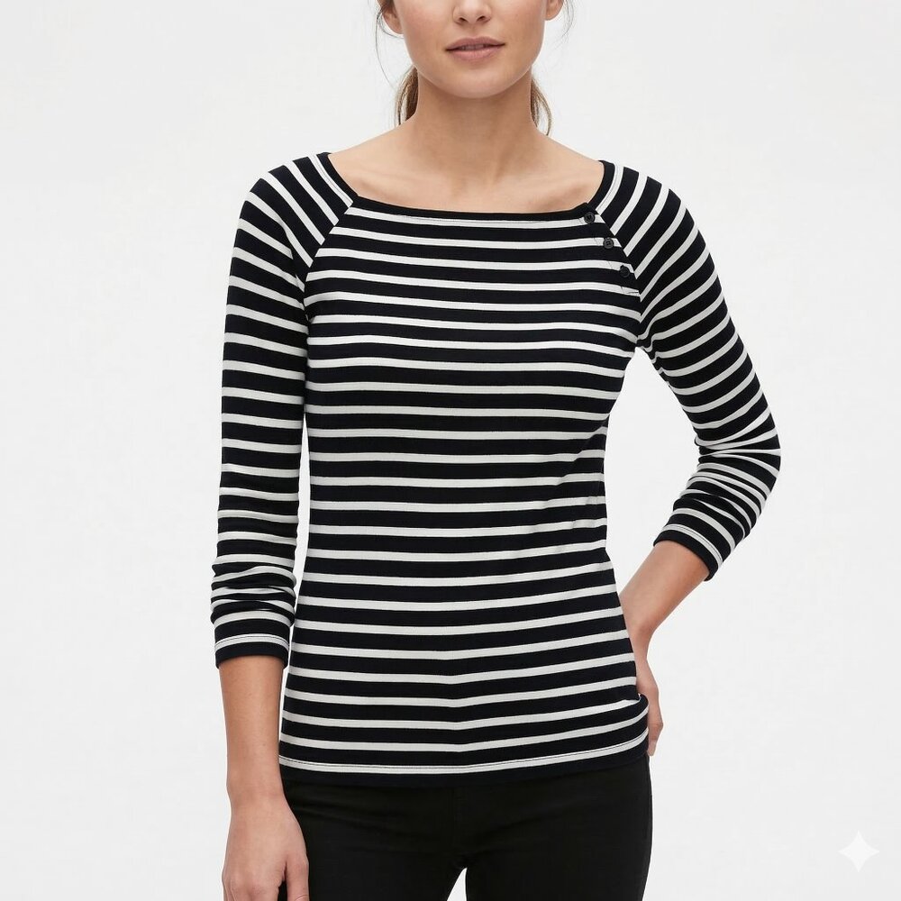 *GAP Black and White Stripe Square Neck Long Sleeve